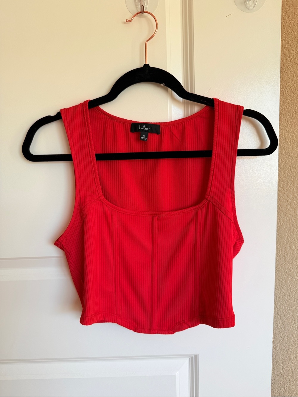 Lulu's Bright Red Ribbed Square-Neck Crop Top